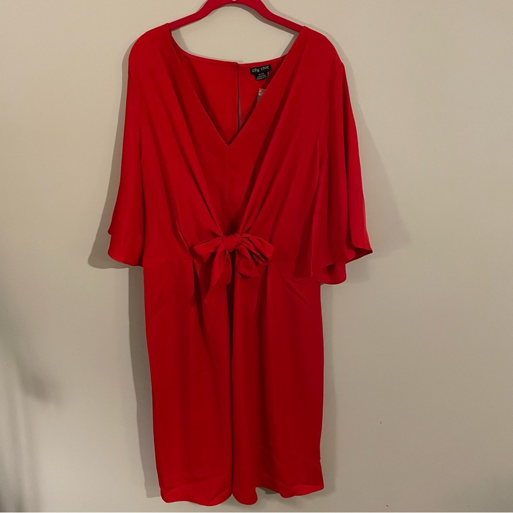 City Chic Size XL 22 Scarlet Red Tie Bow Dress